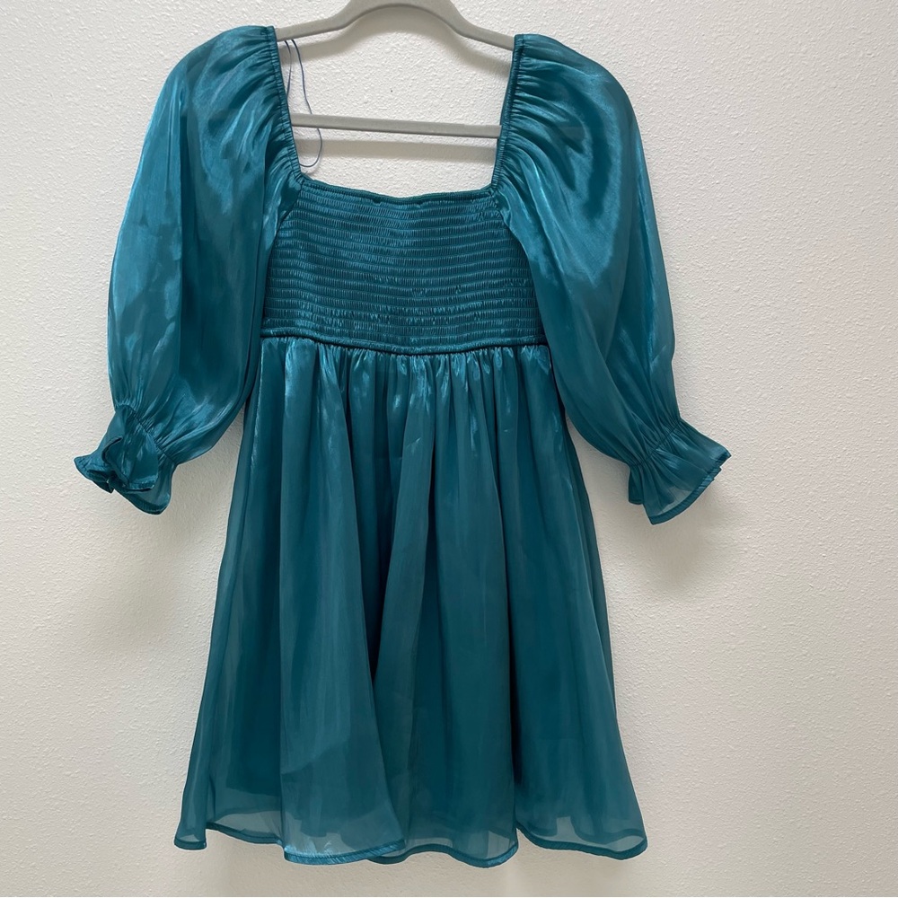 Thirty Thirty L A  Teal Dress with Puff Sleeves XS‎ - Picture 4 of 11